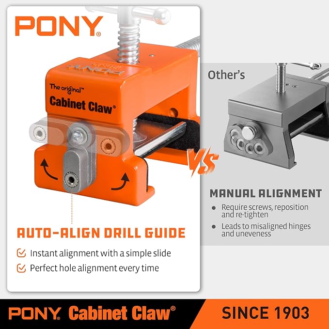 PONY 4-Pack Original Cabinet Clamps, 8510 Cabinet Claw, Face Frame Clamps for Installing Cabinets, 650 lbs Load Limited