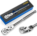 YIYEIE 3/8" Drive Flex Head Ratchet, 72 Tooth Swivel Head Ratchet, Quick-Release, CR-V Steel, Flexible Ratchet Wrench with EVA Foam | 10 Inch Long