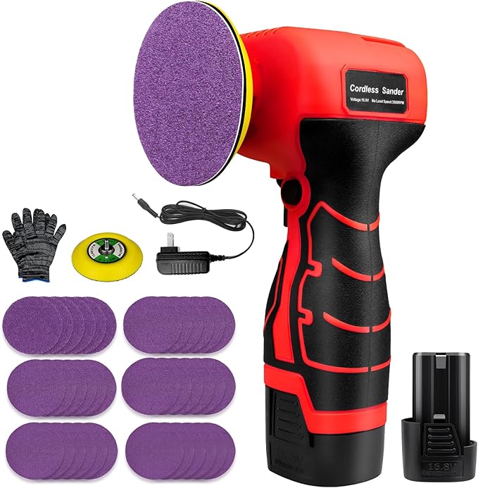 16.8V Cordless Electric Sander with 36PCS Sandpapers, 3500 RPM, 3.0Ah Battery, Lightweight & Compact Design for Wood, Metal, Paint Removal, and DIY Projects