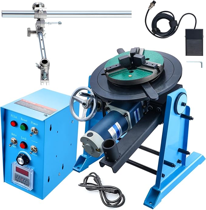 VEVOR Rotary Welding Positioner 50KG, Adjustable 0-90° Turntable for Welding 0.5-6RPM 120W, Includes 12.4 Inch 3-Jaw Lathe Chuck & Torch Stand for Efficient Cutting, Grinding, Assembly, Testing