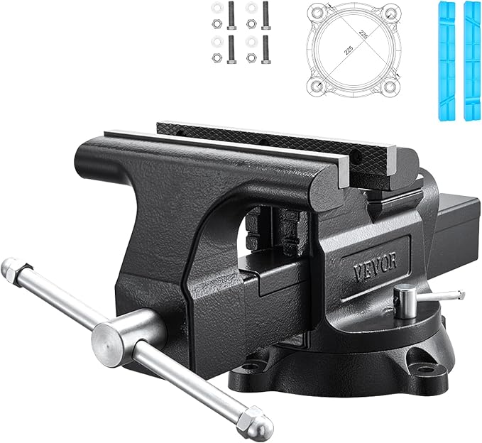 VEVOR Heavy Duty Bench Vise, 10" Jaw Width, Multi-Purpose Ductile Iron Bench Vise with Anvil and 360-Degree Locking Swivel Base, 4.3" Throat Depth, 10" Max Jaw Opening, for Drilling, Pipe Cutting