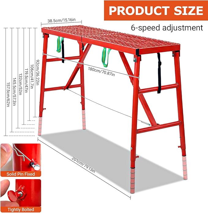 Foldable Scaffolding Platform, 70.8x15.7x36.2-62 Inch Portable Work Platform, 770 Lbs Adjustable Height Industrial Step Ladders, Perfect for RV Cleaning, Home Painting and Reaching High Places
