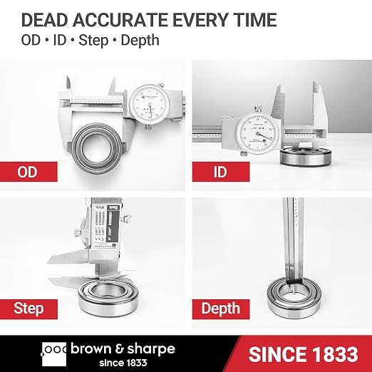 Brown & Sharpe 6-Inch Dial Caliper – Precision Stainless Steel Measuring Tool, White Dial, 0.001" Resolution, Hardened Construction, Shockproof Movement