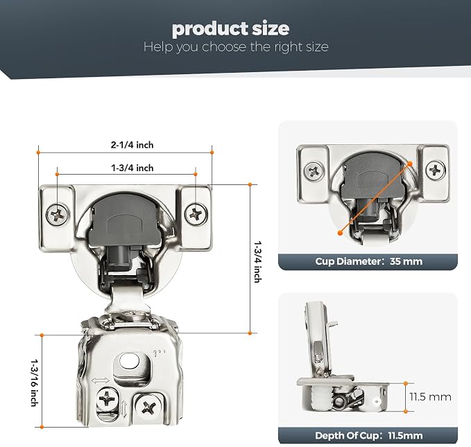 30 Pack (15 Pairs) 1" Overlay Soft Close Cabinet Hinges, Satin Nickel Stainless Steel Concealed Hinges with 3D Self-Closing for Face Frame Doors & Kitchens