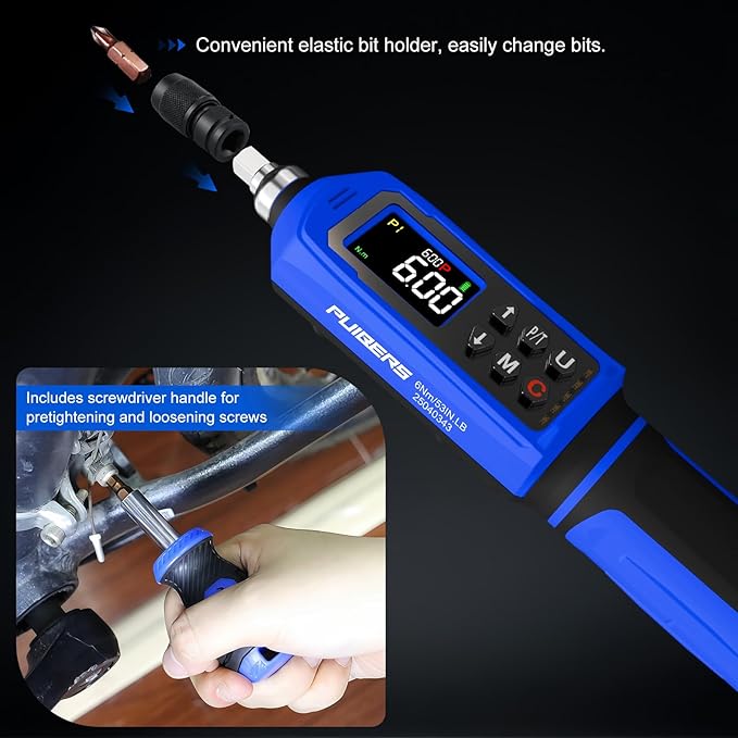 46 Pcs Digital Torque Screwdriver Set 1/4",0.8-53.2 LB.IN Adjustable Inch Pound Torque Screwdriver, Torque Wrench Screwdriver ±1% Accuracy, LCD with Buzzer & LED Alerts