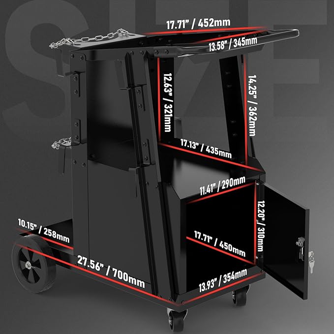 YESWELDER Welding Cart with Large Capacity Lockable Cabinet, for MIG/TIG/Stick Welders and Plasma Cutters, Heavy Duty 360° Swivel Wheels Welding Trolley
