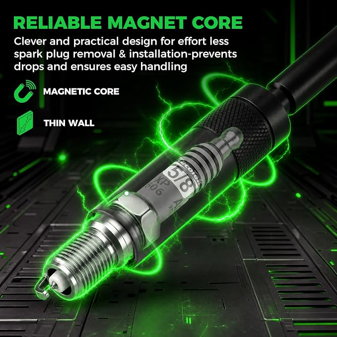 TecoTek 6-Piece 3/8" Drive Magnetic Swivel Spark Plug Socket Set, 12-Point, Includes 9/16", 5/8", 13/16", 14mm Sockets with 4", 6", 11" Extensions for Automotive Repair
