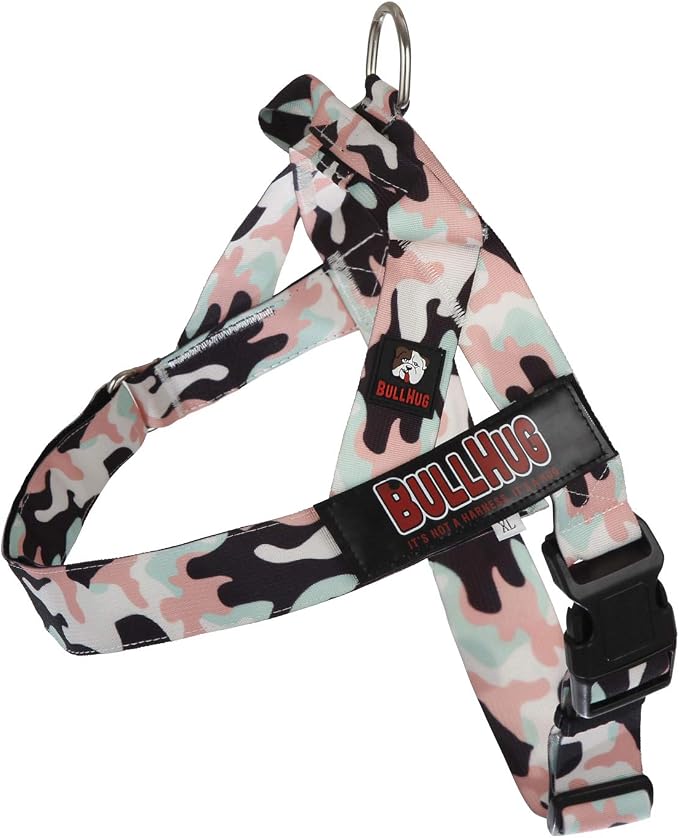 Adjustable Dog Harness– No Pull, No Choke – for English Bulldogs, French Bulldogs, Pugs & Broad-Chested Breeds – Easy, Safe Walks (Pink & Mint Camouflage, Large)