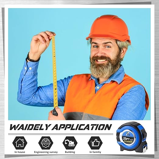 Youyole 2 Pack Tape Measure with Fractions 25 ft x 1 in 1/8 Steel Measuring Tape Retractable Easy Read Measurement Ruler Steel Power Blade