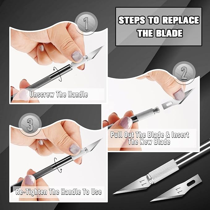 DIYSELF 2 Pack Exacto Knife Set for Crafting, Art & Leather - Precision Knife with 20 Blades #11 (Black)