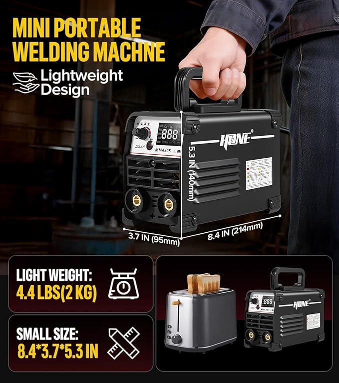 HONE Upgraded MINI Welding Machine, 205Amp Include 25 Rods Stick Welder with Lift Tig Welding, IGBT Inverter Mini Welder Machine 110v with Hot Start Arc Force Anti-Stick VRD for 1/16"-1/8" Rod.