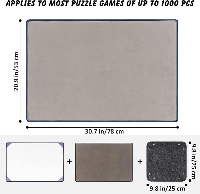 Tektalk Jigsaw Puzzle Board with 6 Sorting Trays - Portable Puzzle Mat with Dustproof Cover for Storage - Non-Slip Surface, Up to 1000 Pieces, 30.7 20.9 in - Gray