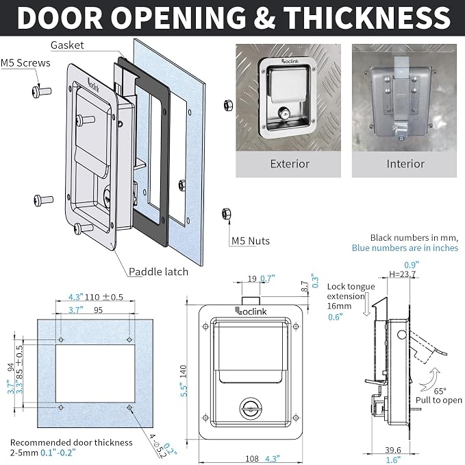 Truck Tool Box Lock Replacement kit, 2PCS Stainless Steel Paddle Latch Truck Bed Toolbox Handle, Trailer Door, RV, Camper, ATV, UTV, 5.85" L x 4.25" W with Keys