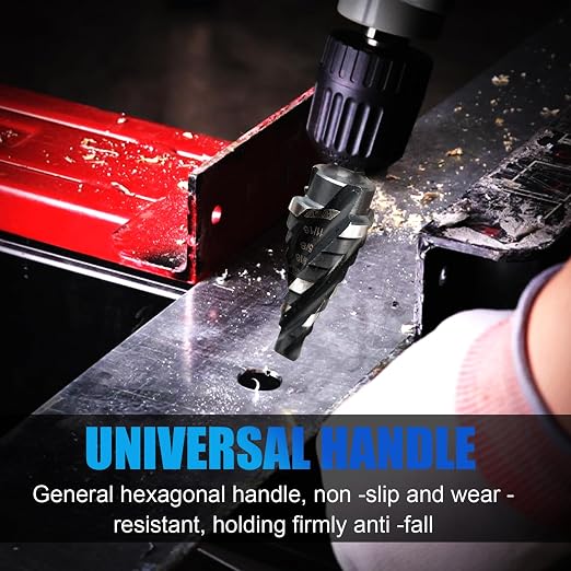 M35 Four Spiral Flute Step Drill Bit Set 1/4"-3/4" （9 Sizes）, 1/4" Hex Shank Unibit Step Drill bit, Impact Resistant M35 Cobalt Step Drill Bit, for Stainless Steel, Wood, Aluminum, Plastic