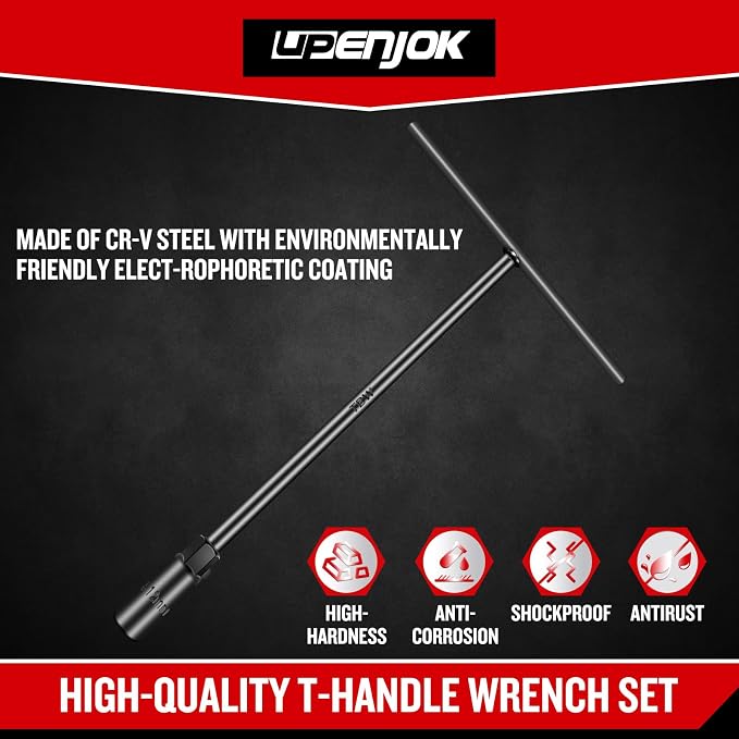 T-Handle Socket Wrench Set, 14-Piece Metric Handle Wrenches -6, 7, 8, 9, 10, 11, 12, 13, 14, 15, 16, 17, 18, 19mm, CR-V Steel, 6-Point Socket handles for Motorcycle Car Bicycle Repairing