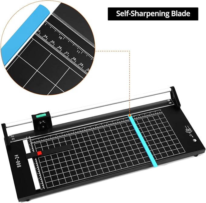 QWORK 24 Inch Manual Precision Rotary Paper Trimmer with Pre-Printed Grids, Self-Sharpening Design