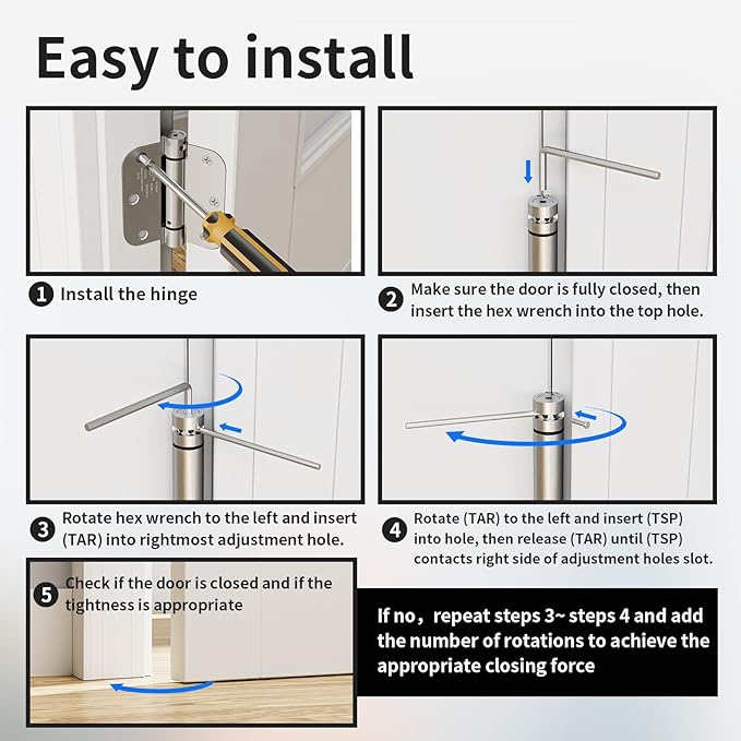 4 Pack Self Closing Door Hinges 3.5 Inch, Spring Door Hinge with 5/8'' Radius Corners, Adjustable Tension for Garage, Front, Back Door, UL Listed, Left and Right Hand, Brushed Nickel