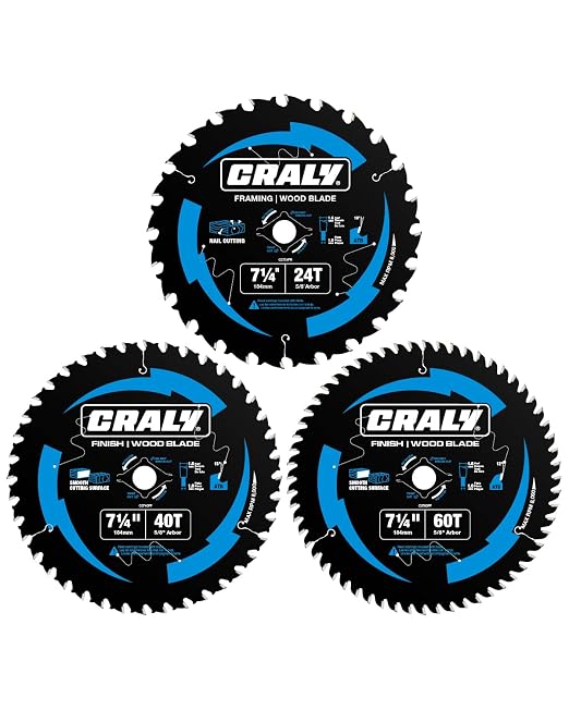 CRALY 7-1/4 Inch 24&40&60 Teeth Wood Cutting Framing/Fine Finish Circular Saw Blade, 5/8 Inch Arbor, Carbide Tipped, Thin Kerf, Black Ice™, for Plywood, MDF, OSB, Laminated, 3-Pack(C07244060-3)