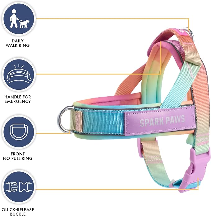 Spark Paws No Pull Front Clip Dog Harness - Easy On, Padded and Lightweight | Two Clips, On in Seconds, Chest Bearing, Australian Style, No Throat Pressure, for Small Medium and Large Breeds