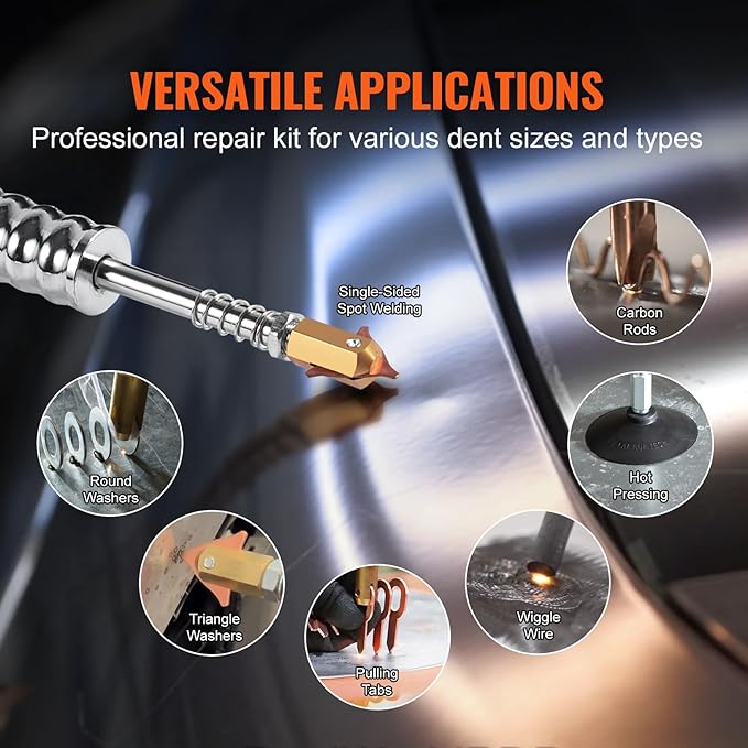 VEVOR Dual Pro Stud Welder Deluxe AL/Fe Dent Repair Kit, Professional 5KW Welder with Auto/Manual Welding and 10 Modes, 110V Spot Welding Dent Repair Machine for Steel & Aluminum Auto Panels Repair