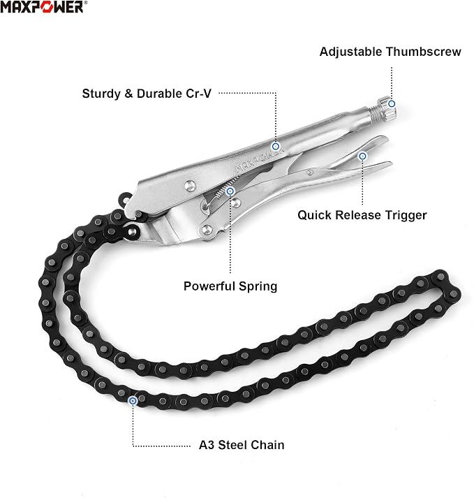 MAXPOWER Locking Chain Clamp, 9-Inch Locking Chian Pliers with 35.8-Inch Chain, 2 Pack