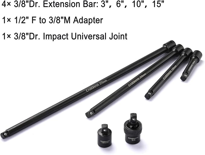 CASOMAN 87PCS 3/8" Drive Master Impact Socket Set, SAE & Metric Standard, Deep, Swivel Sockets,Cr-MO Steel, Includes Star and Inverted Star Socket, Impact Universal Joint, Extension Bars