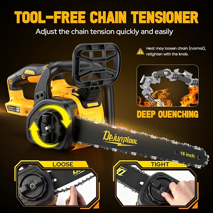 16 Inch Electric Chainsaw Compatible with Dewalt 20V/60V MAX Battery (Tool Only), Brushless Cordless Chainsaw with Auto Oiler, Battery Level Screen, 3 Chains, Handheld Pruning Saw for Tree Branch