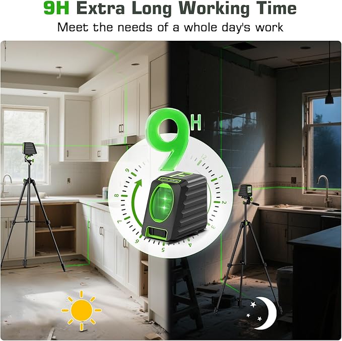 Laser Level with 60in Tripod, Huepar 150°/150Ft Self Leveling Lazer Leveler Tool with Pulse Mode (197Ft), Switchable Green Cross Line for Picture Hanging, Tile, DIY/Construction Project