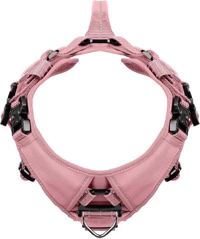 ICEFANG Quick-Moving Tactical Dog Harness for Large Dogs,No Pull Dog Vest | Control Handle,Reflective,Full Metal Buckles,Adjustable,Hook-and-Loop Panel,Soft Padded,Pink,Large