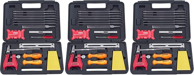Oregon Chainsaw Chain Sharpening Kit with Hard Case - Contains Files, Handles, Depth Gauge, Stump Vise, Felling Wedge, and More Accessories (Pack of 3)