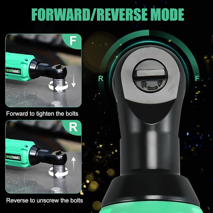 20V Cordless Ratchet Wrench Set - 3/8" Electric Power Ratchet Kit with 400RPM, LED Work Light, and 2 Batteries, Fast Charger, Sockets, Adapters and Extension Bars (Green)
