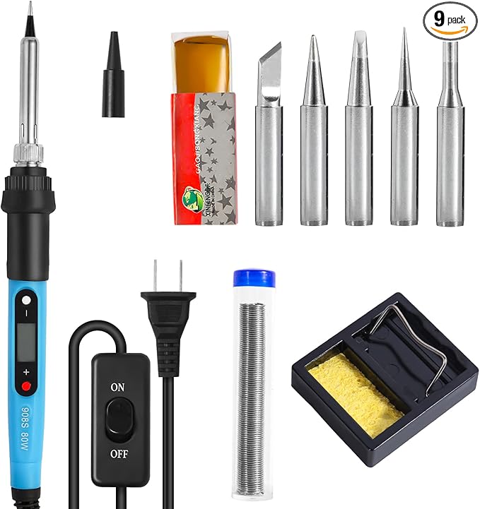 FEITA Electric Soldering Iron Kit with 80W LCD Digital Adjustable Temperature Soldering-iron, 5 Soldering Tips, Rosin Flux, Solder Wires & Stand, Electrical Soldering Kit for Electronics