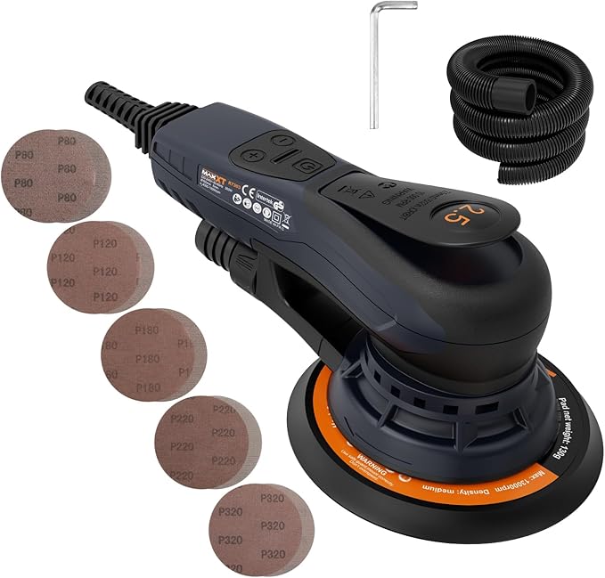 MAXXT Electric 2.5mm Random Orbital Sander Brushless 350W 3A Multi-function Variable Speed Electric Corded Orbital Sanders Machine with 10 Sanding Paper for Woodworking (R7303-2.5mmOrbit)
