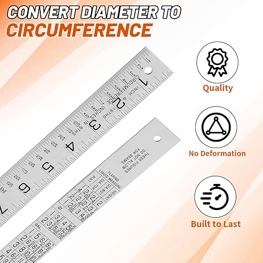 Tellegloww 2 Pcs Steel Ruler 1-1/4 in x 4 ft Machinist Rule Measuring Tool for Tinner Circumference Measurement Metalworking Industrial Drawing Engineering