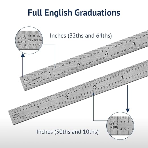 PEC Tools 12-Inch Flexible Metal Ruler, High-Quality Carbon Steel with Satin Chrome Finish, 3R Graduation (1/32", 1/64", 1/10", 1/50"), Fully Hardened and Tempered, Made in USA