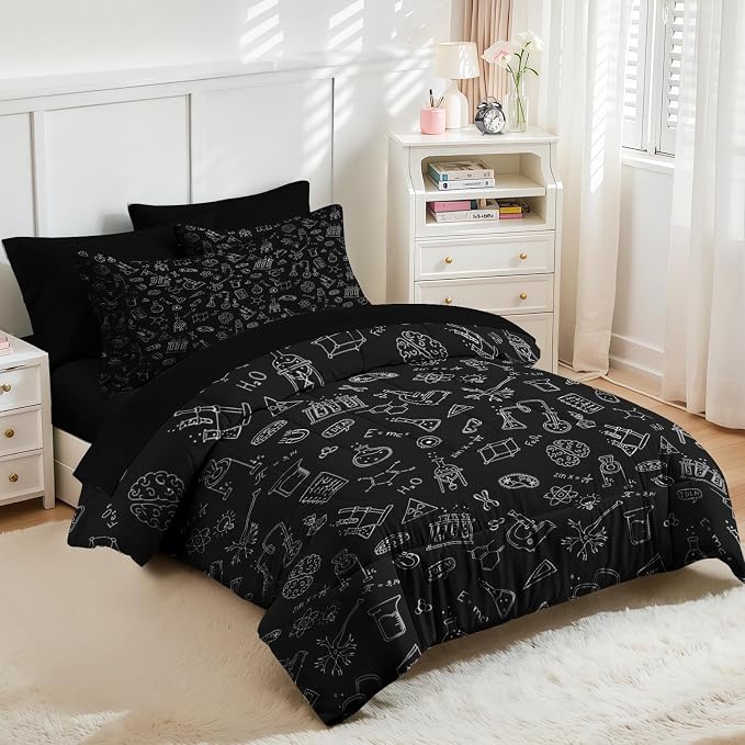 Nesker Comforter Set Queen Size, Science Lab School 7 Pcs Bedding for Kids and Adults, Medical University Chemistry Bed Sheet Sets with Fitted Sheet 2 Pillowcases & 2 Shams
