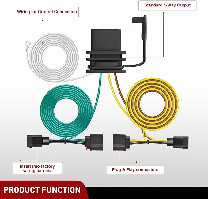 Nilight 4 Pin Trailer Wiring Harness Kit 56009 Simple Fit Tow Hitch | Vehicle Standard 4 Way Connector Custom for 2007 2008 2009 2010 2011 2012 2013 Jeep Grand Cherokee Harness