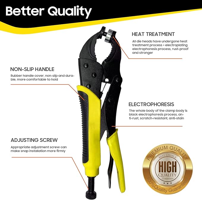 Heavy Duty Snap Fastener Tool kit, Punching Function, Snap Button Tool with Adjustable Setter, 15mm snap Tool with 100 Sets Boat Cover Snaps