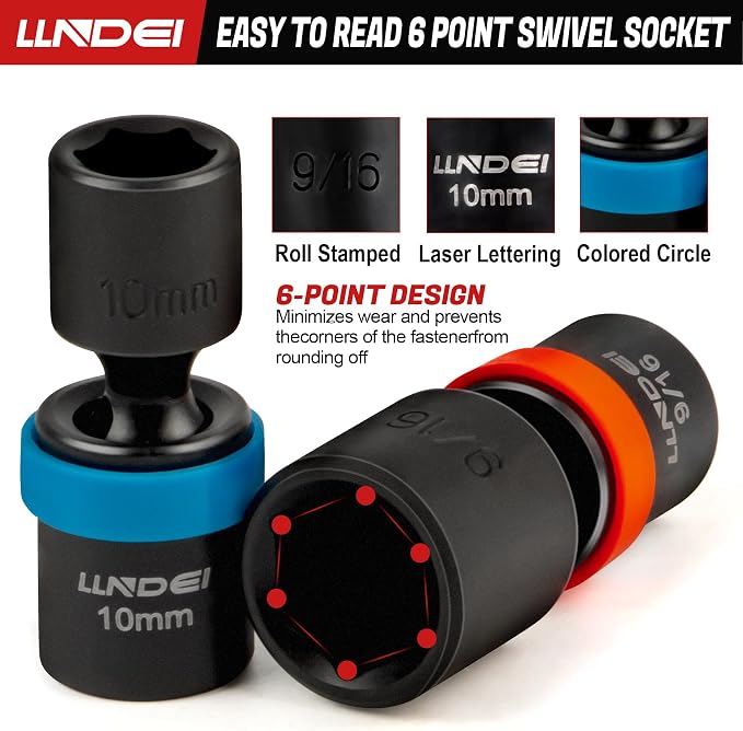 LLNDEI 1/4-Inch Drive Swivel Socket Set, 32Pcs Metric | SAE(5/32-9/16"), Wobble Sockets, 6 Point with Ratchet Wrench Handle, Extension Bars and Adapter, DIY mechanic & garage shop