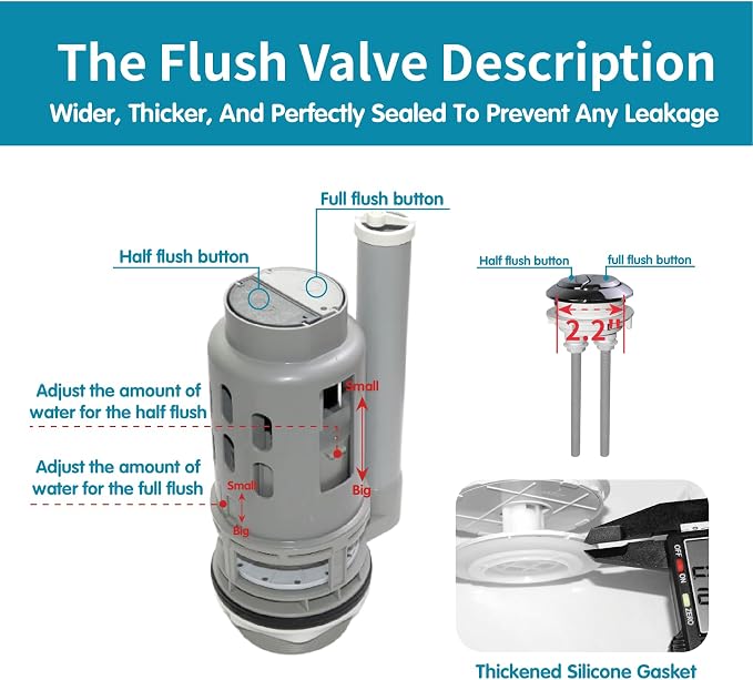 3-Inch Dual Flush Valve Replacement Kit for 2-Piece Toilet - Fits Glacier Bay, Aquasource and Most Universal. Includes 8.2” Flush Valve, Fill Valve, Button, Gasket, Bolts