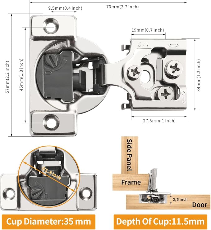 Chibery 20 Pack 1/2" Overlay 4D Soft Close Concealed Hinges for Face Frame Door, Adjustable Closing Speed, Smooth Slow Self Close Hinges, Satin Nickel, 105° Open Angle Stainless Steel Cabinet Hinges