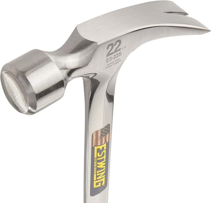 ESTWING Framing Hammer - 22 oz USA Made Long Handle Straight Rip Claw Hammer with Smooth Face & Shock Reduction Grip - E3-22S
