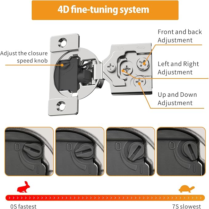 Chibery 10 Pack 5/8" Overlay 4D Soft Close Concealed Hinges for Face Frame Door, Adjustable Closing Speed, Smooth Slow Self Close Hinges, Satin Nickel, 105° Open Angle Stainless Steel Cabinet Hinges