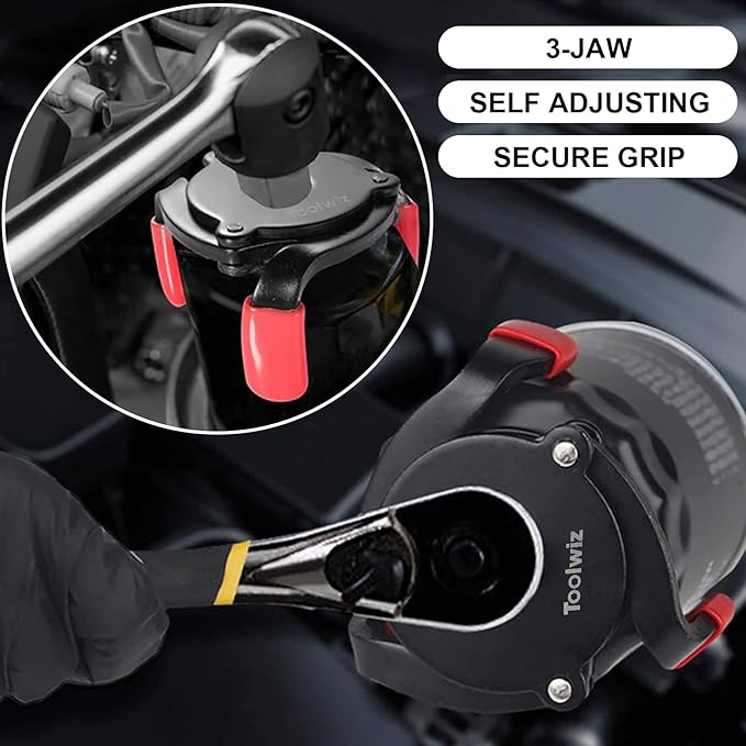 Toolwiz Universal Oil Filter Wrench Adjustable 3 Jaw Oil Filter Removal Tool 2-3/8'' to 3-7/8'' 60-98mm - One Way Design Only for Removing