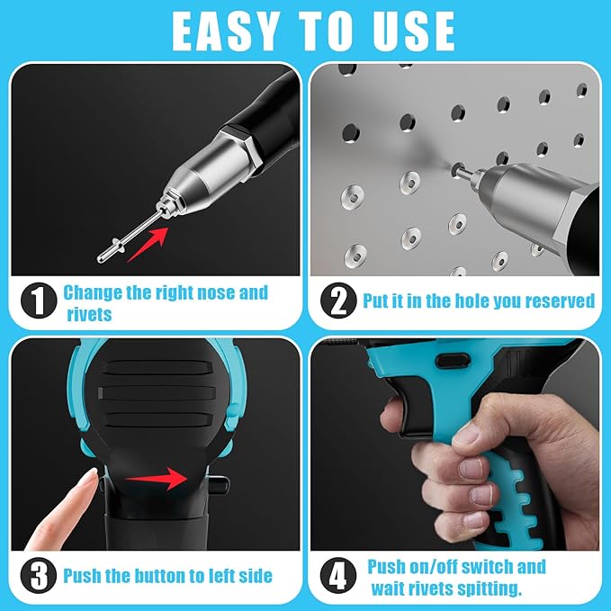 Cerycose Rivet Gun Compatible with Makita 18V Battery,Cordless Riveters Tool,Brushless Rivet with 3 Size(1/8", 5/32", 3/16") Aluminum Rivets & LED Light for Construction,Metalworking