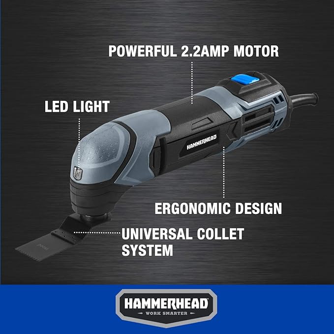 Hammerhead 2.2-Amp Oscillating Multi-Tool with 1pc Flush Cut Blade,1pc Semicircle Saw Blade,1pc-Sanding pad,3pcs Sanding Paper - HAMT022,(Pack of 8)