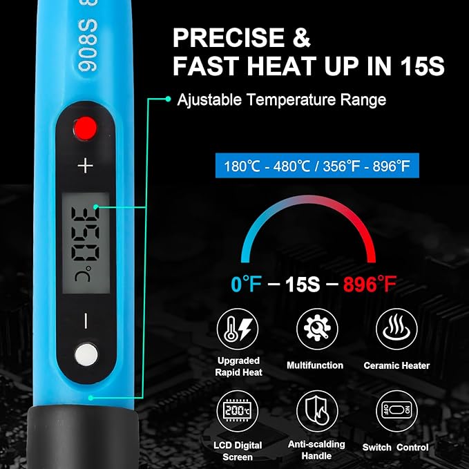 FEITA Electric Soldering Iron Kit with 80W LCD Digital Adjustable Temperature Soldering-iron, 5 Soldering Tips, Rosin Flux, Solder Wires & Stand, Electrical Soldering Kit for Electronics