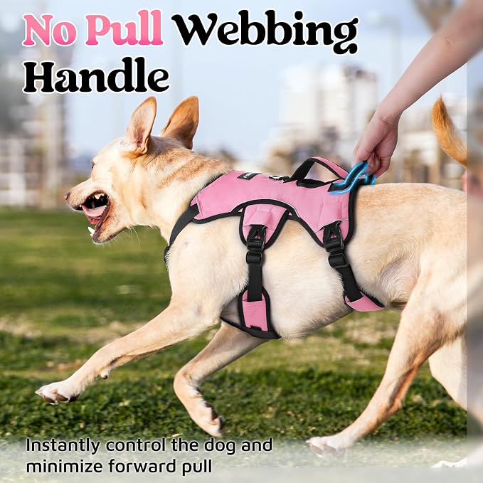 rabbitgoo Escape Proof Dog Harness for Medium, No Pull with Lift Handle | No Escape, Full Soft Padded, Reflective Adjustable Vest, Leash Clip for Walking Hiking Training, Pink, Medium
