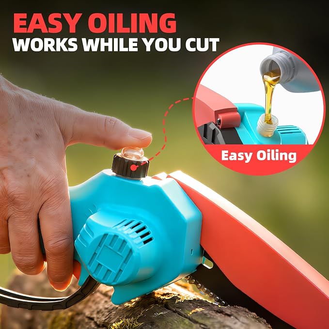 Brushless Mini Chainsaw Cordless 6 Inch, Small Handheld Electric Chain Saw | One-Hand Operation, Tool-free, Auto Oiler,1 Battery Powered, Lightweight for Women