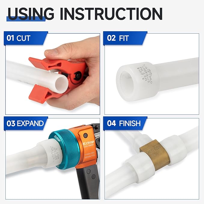 iCrimp PEX Expansion Tool Kit for F1960 / ProPEX Systems, Indexed Auto-Rotating Heads with Ring Removal Tool, 3/8", 1/2", 3/4" & 1" Manual Expander Kit